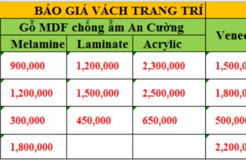 Bảng giá thi công vách ngăn tại Nhơn Trạch,Đồng Nai